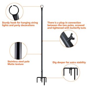 UHINOOS String Light Poles for Outdoors, 2 Pack 9FT Stainless Steel Connection Pole for Hanging Patio Lights LED Solar Bulbs for House Garden Party Christmas Holiday (Black)