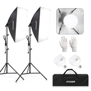 softbox lighting kit, ifkdnr 105w led continuous photography lighting 20″x28″ softbox 5500k 110v-240v ac bulbs studio light for video recording portrait and video shoot with e27 socket