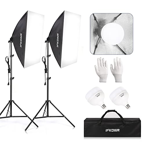 Softbox Lighting Kit, IFKDNR 105W LED Continuous Photography Lighting 20"x28" Softbox 5500K 110V-240V AC Bulbs Studio Light for Video Recording Portrait and Video Shoot with E27 Socket