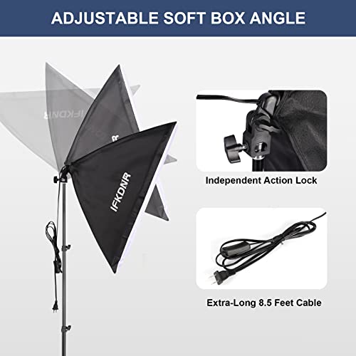 Softbox Lighting Kit, IFKDNR 105W LED Continuous Photography Lighting 20"x28" Softbox 5500K 110V-240V AC Bulbs Studio Light for Video Recording Portrait and Video Shoot with E27 Socket