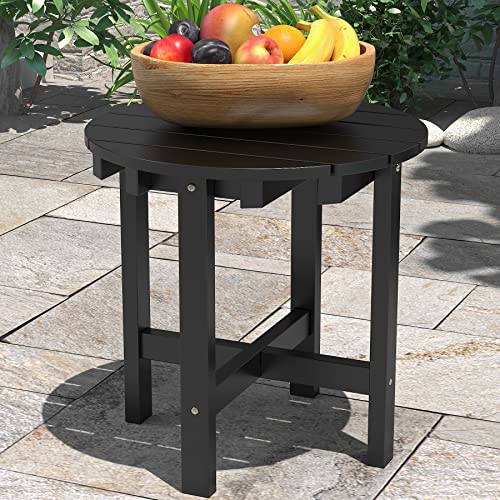 JINLLY Outdoor Side Table, 18 Inch Patio Wood Adirondack Table, Small Round Outside Wooden End Tables for Pool, Porch, Garden, Balcony, Beach, Black