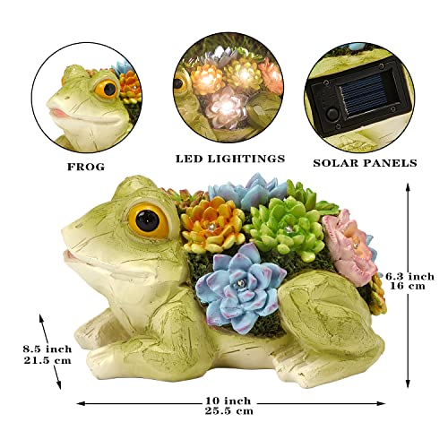 pearlstar Garden Statues Frog Figurine - Solar Powered Resin Animal Sculpture, Waterproof Lights Indoor Outdoor Decor, LED Yard Art Decoration Landscape Lawn Ornaments for Patio Backyard (1 Pack)