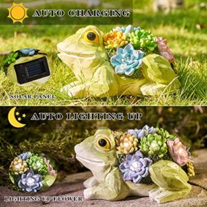 pearlstar Garden Statues Frog Figurine - Solar Powered Resin Animal Sculpture, Waterproof Lights Indoor Outdoor Decor, LED Yard Art Decoration Landscape Lawn Ornaments for Patio Backyard (1 Pack)