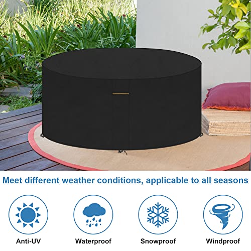 VANSHEIM Outdoor Dining Table Cover Round Outdoor Table Cover Waterproof Patio Coffee Table Cover Round Patio Furniture Covers Waterproof Heavy Duty Round with Air Vents Patio Table Cover Ø63 x28