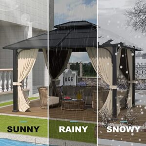 OLILAWN Gazebo 10x12, Outdoor Hardtop Gazebo with Durable Metal Frame, Galvanized Steel Double Top Gazebo With Ventilation, All-Weather Metal Gazebo with Netting and Curtains, For Patios Gardens Lawns