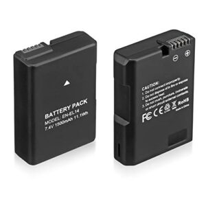 en-el14 en el14a battery 2-pack 1500mah li-ion batteries compatible with nikon d3100 d3200 d3300 d3400 d3500 d5100 d5200 d5300 d5500 d5600 df coolpix p7000 p7100 p7700 p7800