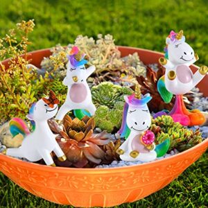 Mood Lab Miniature Unicorn Figurines Set - Funny Mini Statue Kit of 4 pcs - Unicorn Fairy Garden Accessories