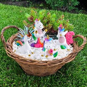 Mood Lab Miniature Unicorn Figurines Set - Funny Mini Statue Kit of 4 pcs - Unicorn Fairy Garden Accessories