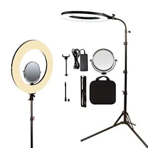 GIJUANRING 18" 60W Dimmable 3200-5600K LED Ring Light, Photography Lighting Makeup Selfie Beauty Lighting Eyebrow Tattoo Lamp Studio Video Shooting Circle Light Kit with Stand,Mirror,Carrying Bag