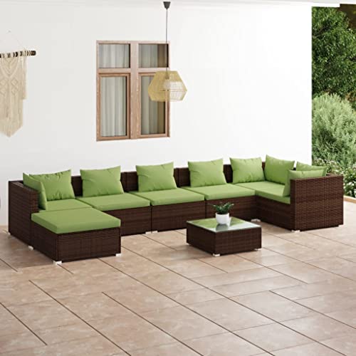 KTHLBRH 8 Piece Patio Lounge Set with Cushions Poly Rattan Brown,Outdoor Patio furnature,Outdoor Furniture,Patio Set,Balcony Furniture,for Patio,Garden,Poolside,Backyard