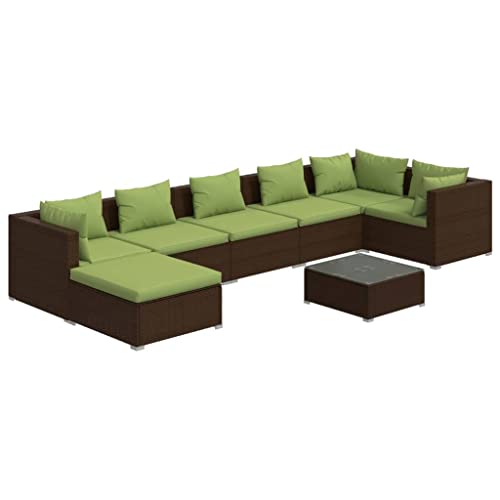 KTHLBRH 8 Piece Patio Lounge Set with Cushions Poly Rattan Brown,Outdoor Patio furnature,Outdoor Furniture,Patio Set,Balcony Furniture,for Patio,Garden,Poolside,Backyard