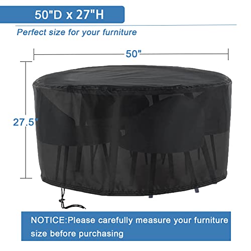 Rilime Outdoor Furniture Cover Waterproof,50" D X 27.5" H Heavy Duty Oxford Fabric Patio Furniture Covers for Outdoor Patio Table Chair Set Round Outdoor Table, Black