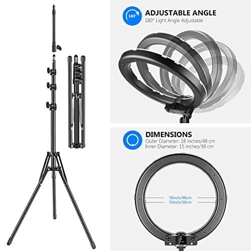 Neewer 18-inch RGB Ring Light with APP Control, Dimmable Bi-Color 3200K-5600K CRI 97+ LED Ring Light with Stand, 0-360 Full Color, 9 Scenes Effect for Selfie/Makeup/Party/Vlog/YouTube/Photography