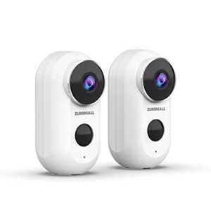 zumimall security cameras wireless outdoor, 2k rechargeable battery operated home security cameras with siren, fhd night vision, pir motion detection, ip66 waterproof, sd/cloud, 2.4g wifi, 2 pack