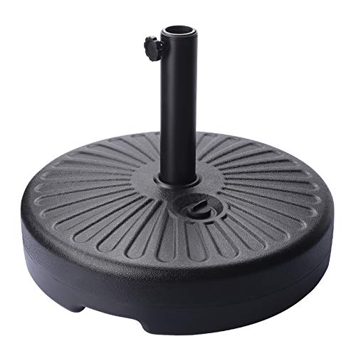 FRUITEAM Water Filled 50LB Patio Umbrella Base, Heavy Duty Plastic Outside Patio Umbrella Stand Pole Holder, 1.49-inch Steel Pole Weighted Market Umbrella Base for 6-9Ft Straight-Pole Garden Umbrella