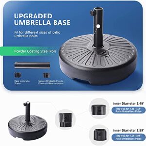 FRUITEAM Water Filled 50LB Patio Umbrella Base, Heavy Duty Plastic Outside Patio Umbrella Stand Pole Holder, 1.49-inch Steel Pole Weighted Market Umbrella Base for 6-9Ft Straight-Pole Garden Umbrella