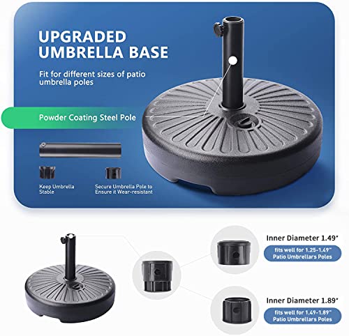 FRUITEAM Water Filled 50LB Patio Umbrella Base, Heavy Duty Plastic Outside Patio Umbrella Stand Pole Holder, 1.49-inch Steel Pole Weighted Market Umbrella Base for 6-9Ft Straight-Pole Garden Umbrella