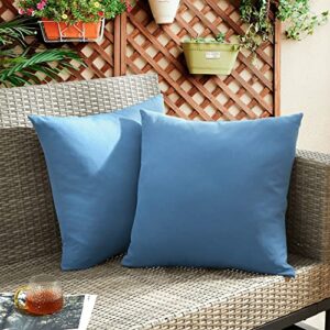 puredown® outdoor waterproof throw pillows, 16 x 16 inch feathers and down filled decorative square pillows for garden patio bench, pack of 2, blue