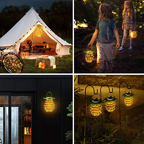 Tcamp 2 Pack 60LEDS Pineapple Solar Lights Outdoor Solar Lights Hanging Solar Lantern with Handle, Solar Powered Garden Outdoor Decorative Pineapple Lights for Patio Yard Porch Path (Warm White)