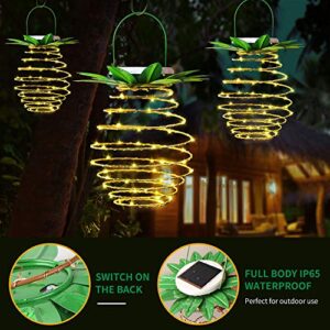 Tcamp 2 Pack 60LEDS Pineapple Solar Lights Outdoor Solar Lights Hanging Solar Lantern with Handle, Solar Powered Garden Outdoor Decorative Pineapple Lights for Patio Yard Porch Path (Warm White)