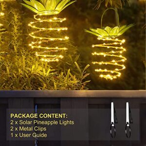 Tcamp 2 Pack 60LEDS Pineapple Solar Lights Outdoor Solar Lights Hanging Solar Lantern with Handle, Solar Powered Garden Outdoor Decorative Pineapple Lights for Patio Yard Porch Path (Warm White)