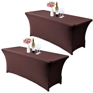 cvzavbd 2pack 6ft spandex table cover fitted rectangular tablecloth stretchable fabric patio furniture covers 6 ft wrinkle-free for party dj tradeshows banquet weddings cocktail (coffee)