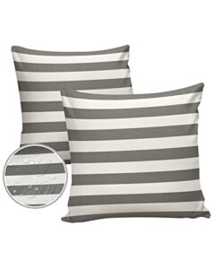outdoor pillows 16×16 waterproof outdoor pillow covers,grey striped horizontal geometric polyester throw pillow covers garden cushion for patio couch decoration set of 2,farmhouse stripes gray