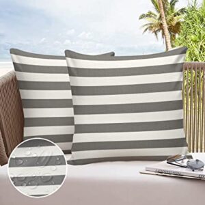 Outdoor Pillows 16x16 Waterproof Outdoor Pillow Covers,Grey Striped Horizontal Geometric Polyester Throw Pillow Covers Garden Cushion for Patio Couch Decoration Set of 2,Farmhouse Stripes Gray