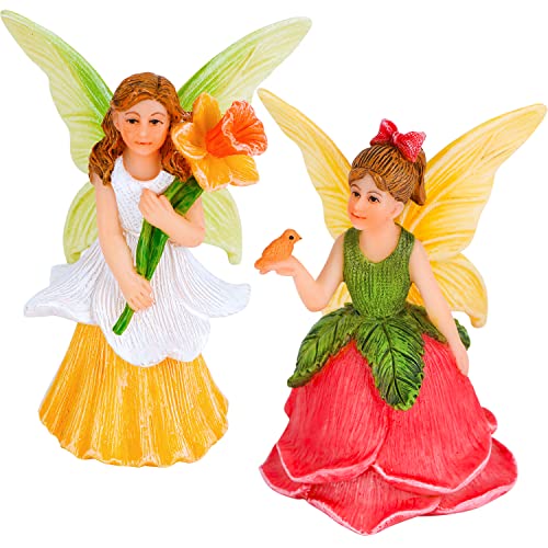 Mood Lab Fairy Garden - Miniature Fairy Figurines - Flower Girls Set of 2 pcs - Narcissus & Rose Fairies Accessories Statue Kit