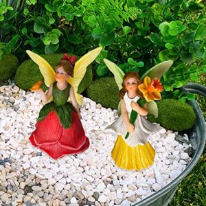 Mood Lab Fairy Garden - Miniature Fairy Figurines - Flower Girls Set of 2 pcs - Narcissus & Rose Fairies Accessories Statue Kit