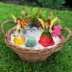 Mood Lab Fairy Garden - Miniature Fairy Figurines - Flower Girls Set of 2 pcs - Narcissus & Rose Fairies Accessories Statue Kit