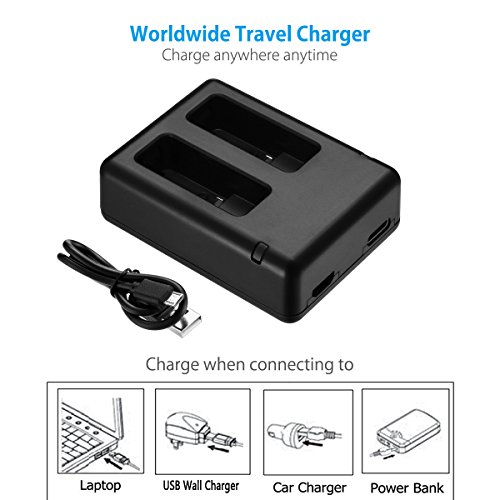 Powerextra Dual Battery Charger with Micro USB Cable for GoPro HERO8 Black GoPro HERO7 Black GoPro HERO6 Black GoPro HERO5, HERO5 Black GoPro Hero 2018