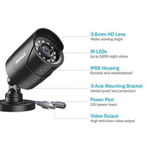 ANNKE 1080p HD-TVI Security Surveillance Camera for Home CCTV System, 2MP Bullet BNC Camera with 85 ft Super Night Vision, IP66 Surveillance Weatherproof Add–on Wired Camera - E200