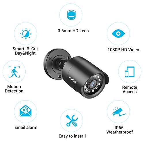 ANNKE 1080p HD-TVI Security Surveillance Camera for Home CCTV System, 2MP Bullet BNC Camera with 85 ft Super Night Vision, IP66 Surveillance Weatherproof Add–on Wired Camera - E200