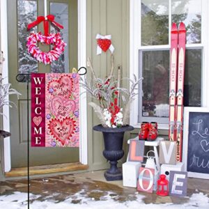 Baccessor Valentine's Day Welcome Garden Flag Double Sided Tulips Hugs Kisses Be Mine Love Heart Burlap Flag 12.5x18 inch Spring Seasonal Holiday Yard Outdoor Decoration