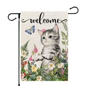 crowned beauty spring cat garden flag floral 12×18 inch double sided for outside welcome burlap small yard holiday decoration cf754-12