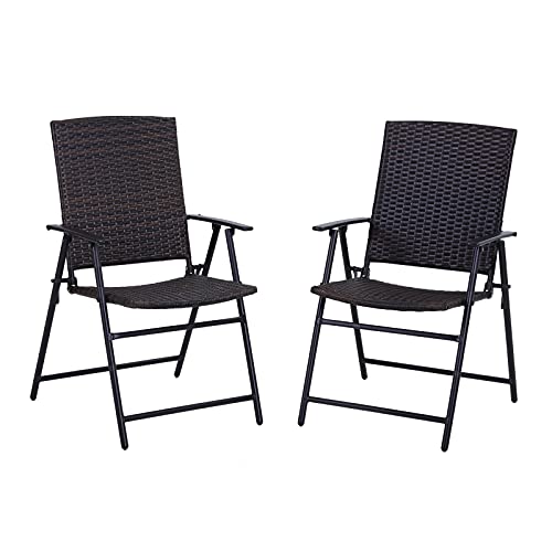 Sophia & William Patio Folding Dining Chairs Set of 2 Outdoor Wicker Rattan Chair with Steel Frame and Armrest for Garden Pool Balcony Lawn