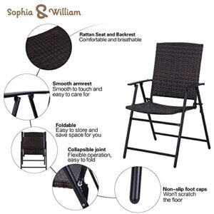Sophia & William Patio Folding Dining Chairs Set of 2 Outdoor Wicker Rattan Chair with Steel Frame and Armrest for Garden Pool Balcony Lawn