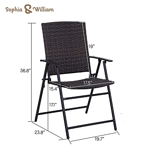 Sophia & William Patio Folding Dining Chairs Set of 2 Outdoor Wicker Rattan Chair with Steel Frame and Armrest for Garden Pool Balcony Lawn