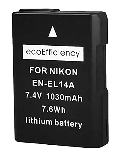 ecoEfficiency 2-Pack of EN-EL14, EN-EL14A Batteries for Nikon D3500, D3100, D3200, D3300, D3400, D5100, D5200, D5300, D5500, D5600, DF, Coolpix P7000, P7100, P7700, P7800 DSLR Cameras
