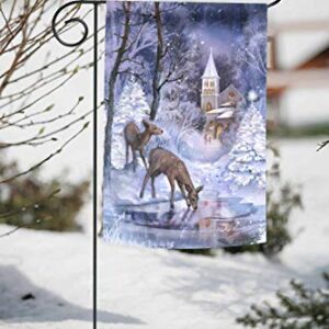 Toland Home Garden 119722 Frozen Fawns Winter Flag 12x18 Inch Double Sided Winter Garden Flag for Outdoor House Flag Yard Decoration