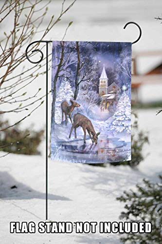 Toland Home Garden 119722 Frozen Fawns Winter Flag 12x18 Inch Double Sided Winter Garden Flag for Outdoor House Flag Yard Decoration