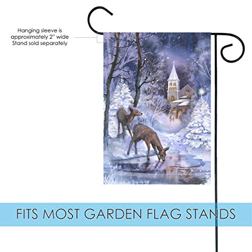 Toland Home Garden 119722 Frozen Fawns Winter Flag 12x18 Inch Double Sided Winter Garden Flag for Outdoor House Flag Yard Decoration