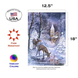 Toland Home Garden 119722 Frozen Fawns Winter Flag 12x18 Inch Double Sided Winter Garden Flag for Outdoor House Flag Yard Decoration