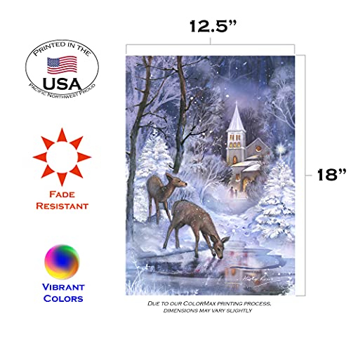 Toland Home Garden 119722 Frozen Fawns Winter Flag 12x18 Inch Double Sided Winter Garden Flag for Outdoor House Flag Yard Decoration