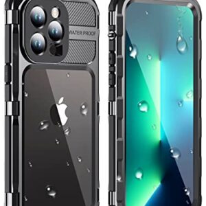 WIFORT iPhone 13 Pro Waterproof Metal Case - Built-in [Screen Protector][15FT Military Grade Shockproof][IP68 Water Proof], Full Body Aluminum Protective Dropproof Cover, 6.1" Black