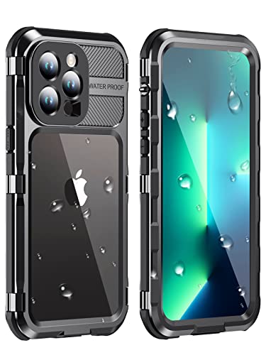 WIFORT iPhone 13 Pro Waterproof Metal Case - Built-in [Screen Protector][15FT Military Grade Shockproof][IP68 Water Proof], Full Body Aluminum Protective Dropproof Cover, 6.1" Black