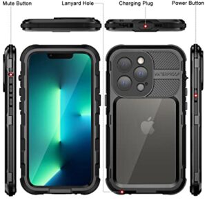 WIFORT iPhone 13 Pro Waterproof Metal Case - Built-in [Screen Protector][15FT Military Grade Shockproof][IP68 Water Proof], Full Body Aluminum Protective Dropproof Cover, 6.1" Black