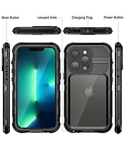 WIFORT iPhone 13 Pro Waterproof Metal Case - Built-in [Screen Protector][15FT Military Grade Shockproof][IP68 Water Proof], Full Body Aluminum Protective Dropproof Cover, 6.1" Black