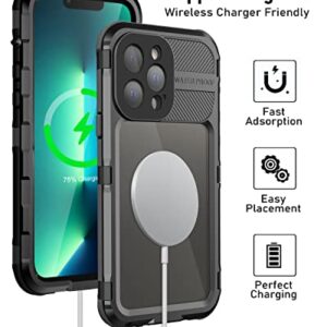 WIFORT iPhone 13 Pro Waterproof Metal Case - Built-in [Screen Protector][15FT Military Grade Shockproof][IP68 Water Proof], Full Body Aluminum Protective Dropproof Cover, 6.1" Black